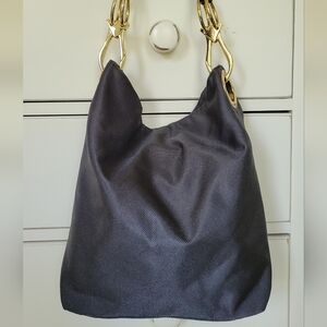 JPK PARIS 75 Classic Nylon Hobo Bag w/Leather Strap Dark Gray/Taupe/Brown